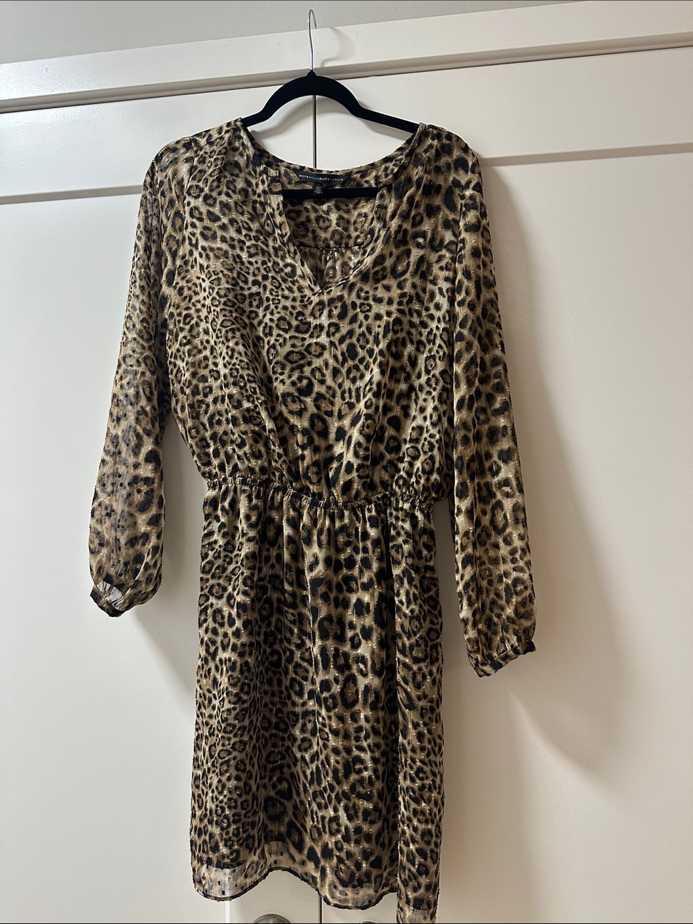 White House Black Market Leopard Print Long Sleeve Dress in Brown